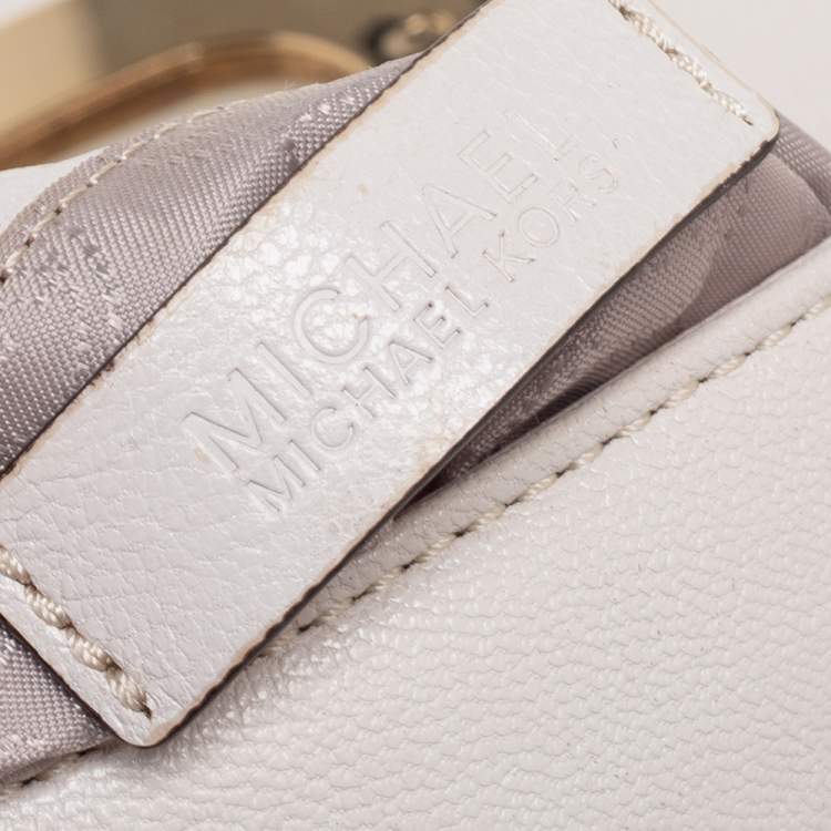 Pre Owned Michael Kors Off White Leather Cut Out Flap Shoulder Bag