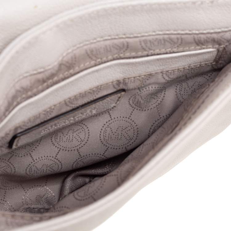 Pre Owned Michael Kors Off White Leather Cut Out Flap Shoulder Bag