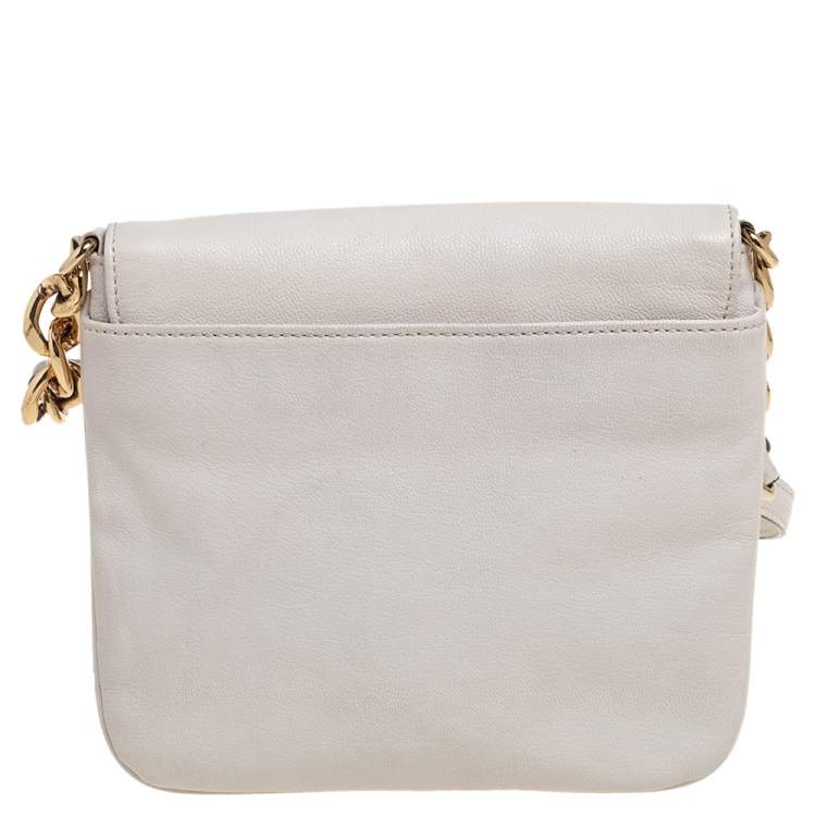 Pre Owned Michael Kors Off White Leather Cut Out Flap Shoulder Bag