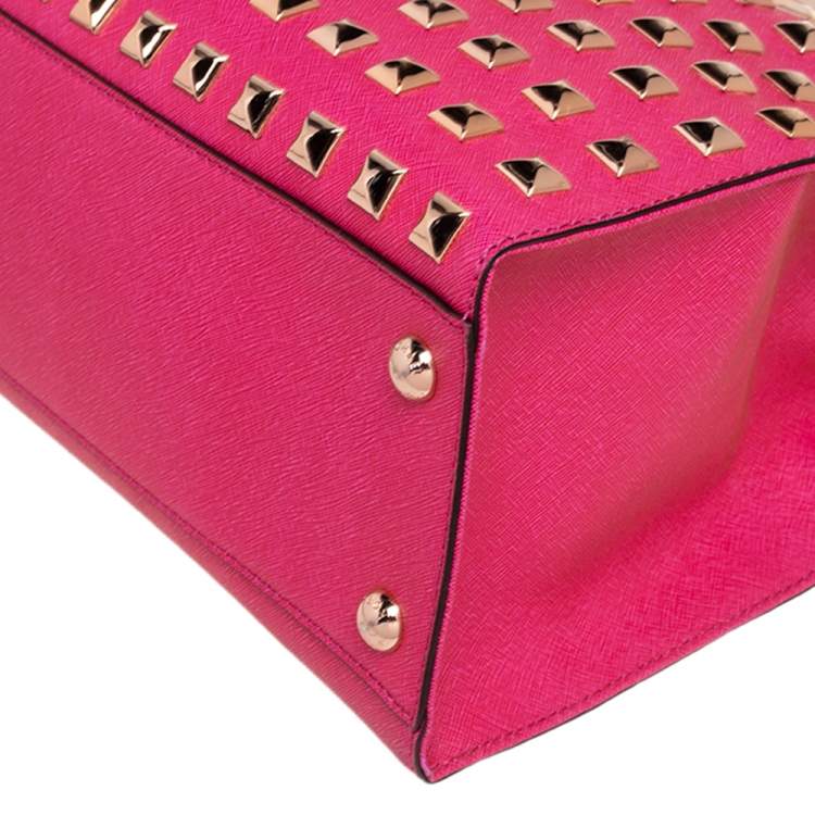 Pre Owned MICHAEL Michael Kors Fuchsia Leather Large Studded Hamilton North South Tote