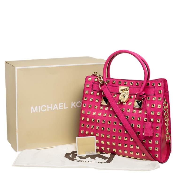 Pre Owned MICHAEL Michael Kors Fuchsia Leather Large Studded Hamilton North South Tote