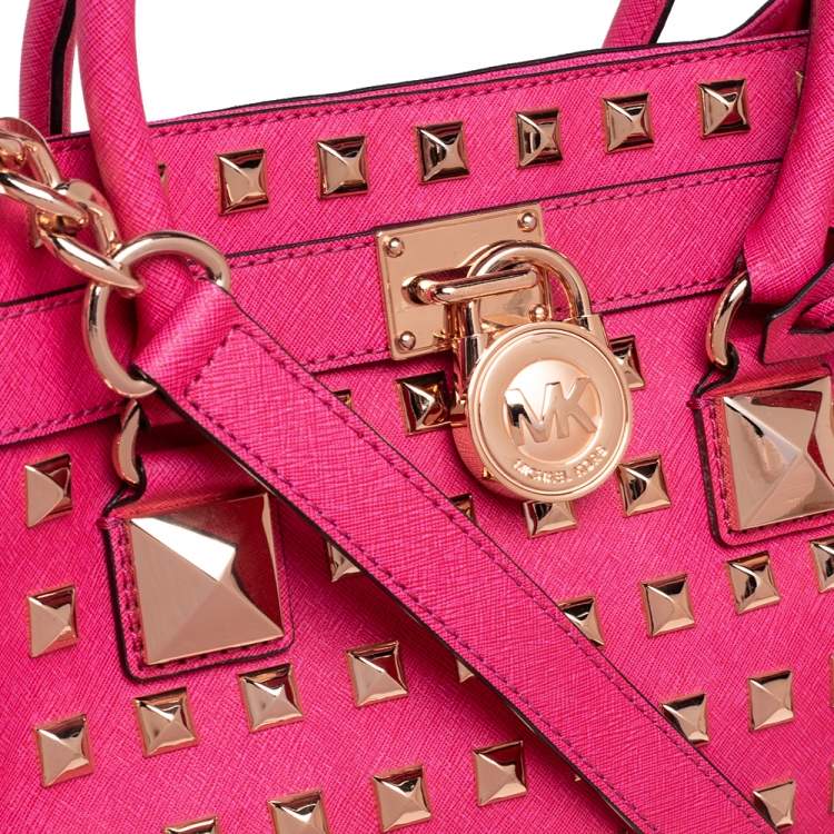 Pre Owned MICHAEL Michael Kors Fuchsia Leather Large Studded Hamilton North South Tote