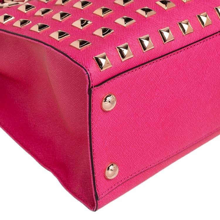 Pre Owned MICHAEL Michael Kors Fuchsia Leather Large Studded Hamilton North South Tote