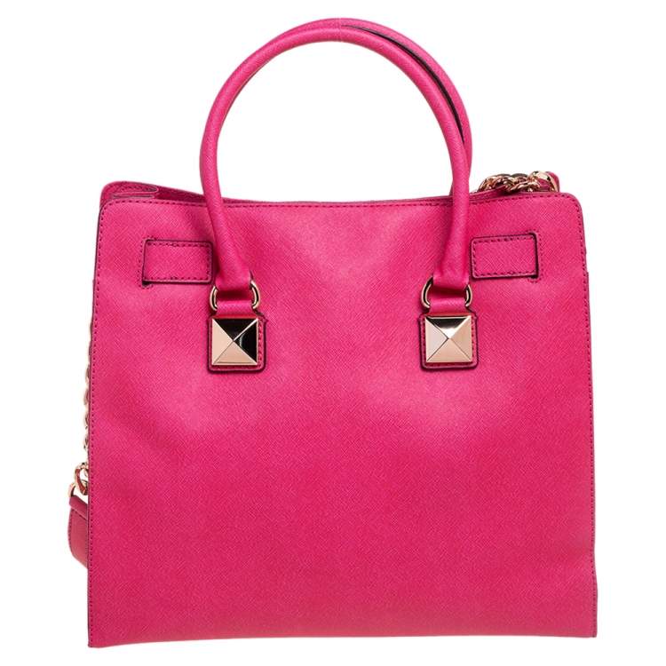 Pre Owned MICHAEL Michael Kors Fuchsia Leather Large Studded Hamilton North South Tote