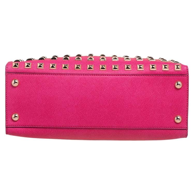 Pre Owned MICHAEL Michael Kors Fuchsia Leather Large Studded Hamilton North South Tote