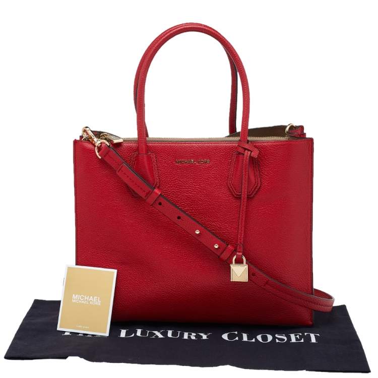 Pre Owned Michael Kors Red Leather Large Mercer Tote