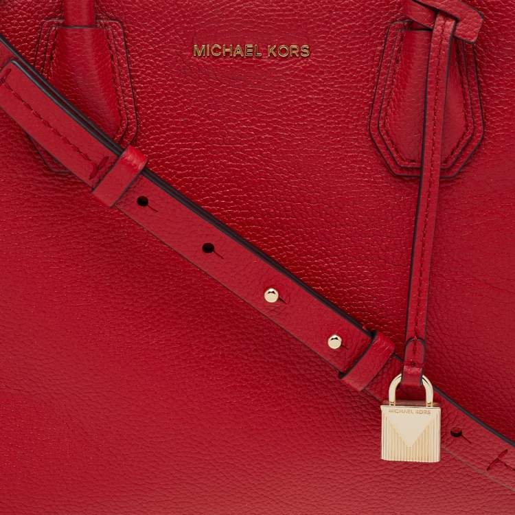 Pre Owned Michael Kors Red Leather Large Mercer Tote