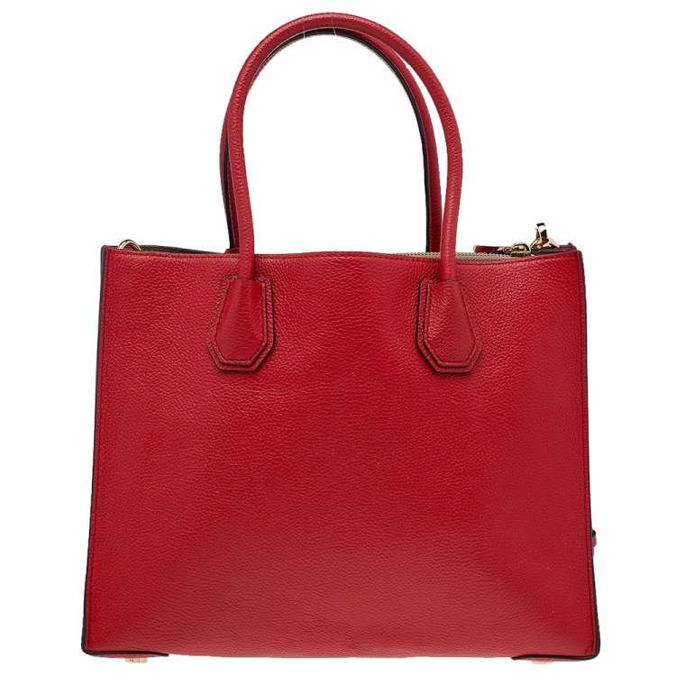 Pre Owned Michael Kors Red Leather Large Mercer Tote