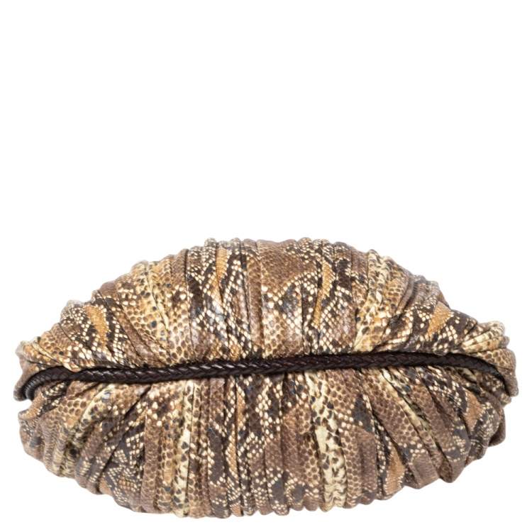 Pre Owned Michael Kors Brown Python Embossed Leather Skorpios Hobo