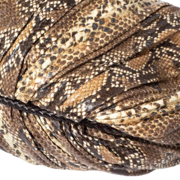 Pre Owned Michael Kors Brown Python Embossed Leather Skorpios Hobo