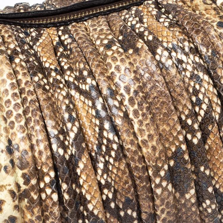 Pre Owned Michael Kors Brown Python Embossed Leather Skorpios Hobo