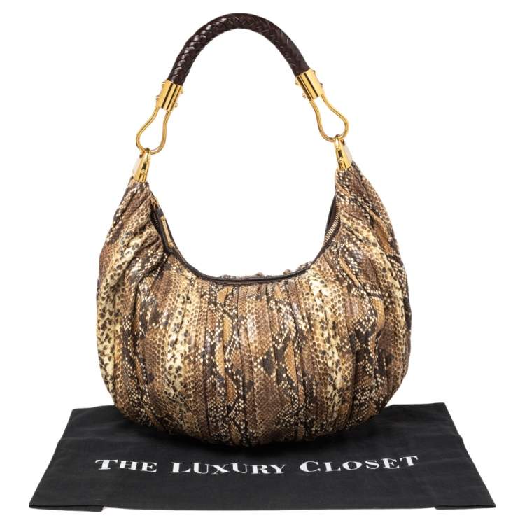 Pre Owned Michael Kors Brown Python Embossed Leather Skorpios Hobo