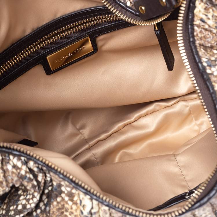 Pre Owned Michael Kors Brown Python Embossed Leather Skorpios Hobo