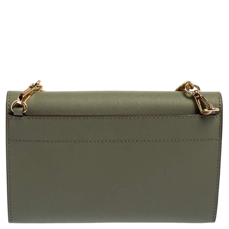 Pre Owned Michael Kors Khaki Green Leather Jet Set Flap Crossbody Bag