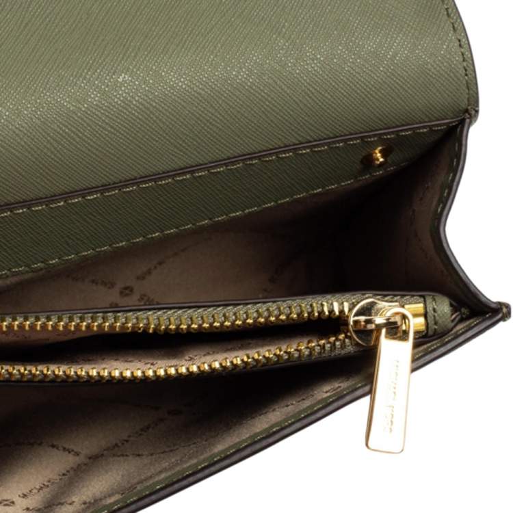 Pre Owned Michael Kors Khaki Green Leather Jet Set Flap Crossbody Bag