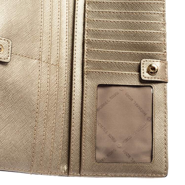 Pre Owned Michael Kors Gold Leather Jet Set Travel Bifold Wallet