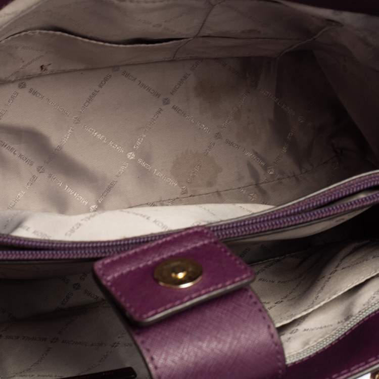 Pre Owned Michael Kors Purple Leather Sofia Tote