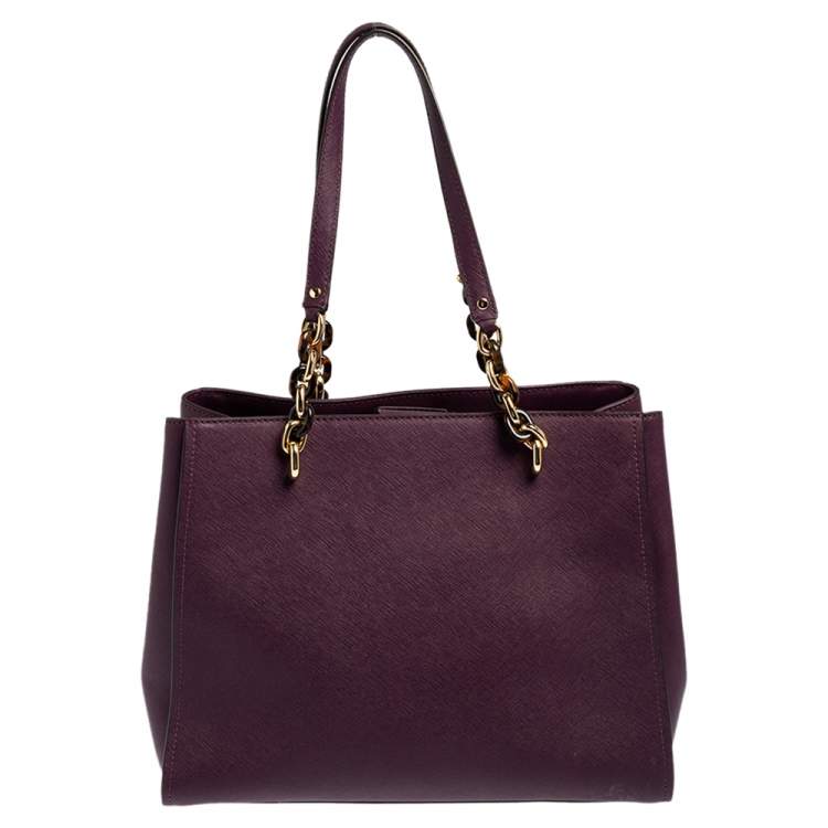 Pre Owned Michael Kors Purple Leather Sofia Tote
