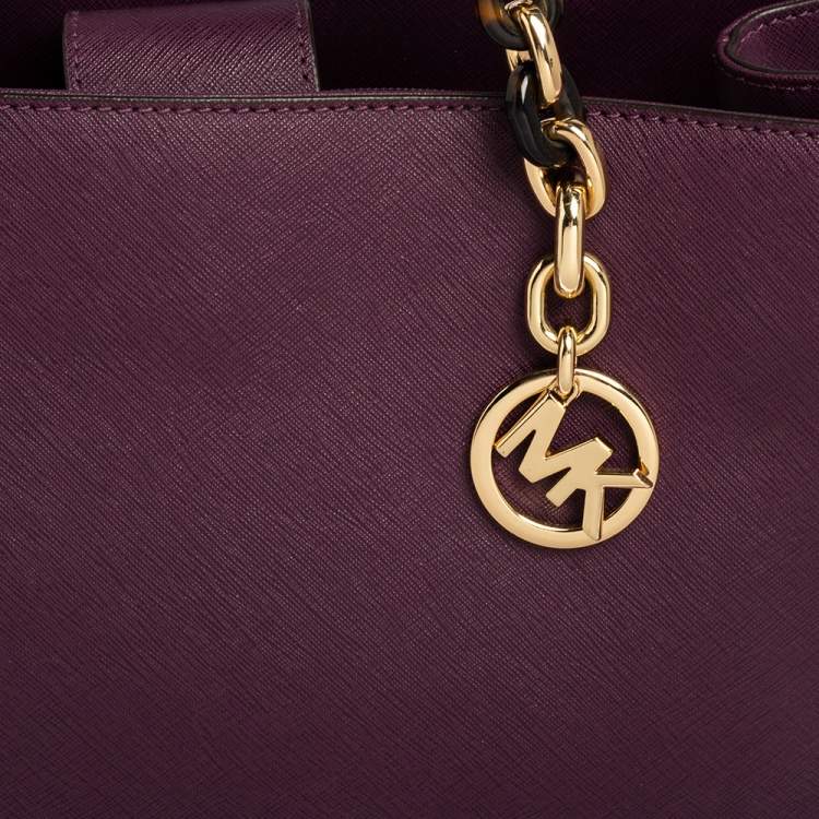 Pre Owned Michael Kors Purple Leather Sofia Tote