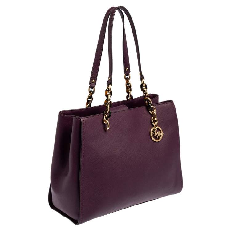 Pre Owned Michael Kors Purple Leather Sofia Tote