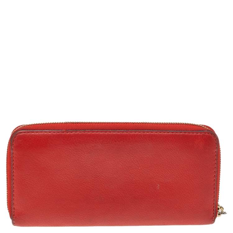 Pre Owned Michael Kors Orange Leather Bedford Zip Around Wallet