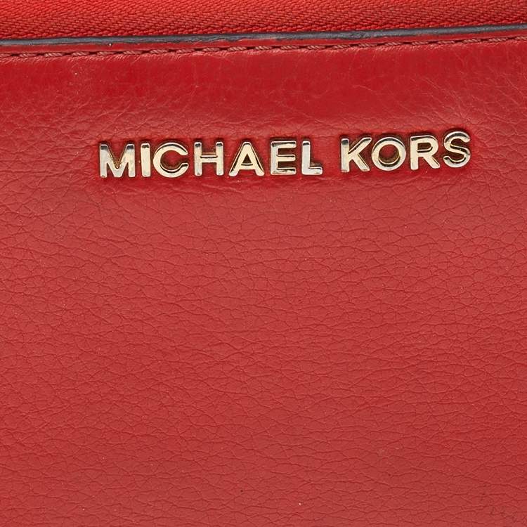 Pre Owned Michael Kors Orange Leather Bedford Zip Around Wallet