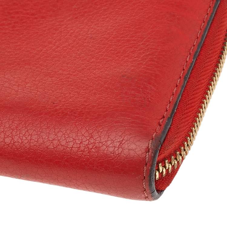 Pre Owned Michael Kors Orange Leather Bedford Zip Around Wallet
