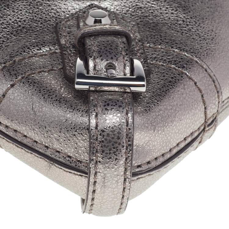 Pre Owned Michael Kors Metallic Silver Leather Fallon Wristlet Clutch