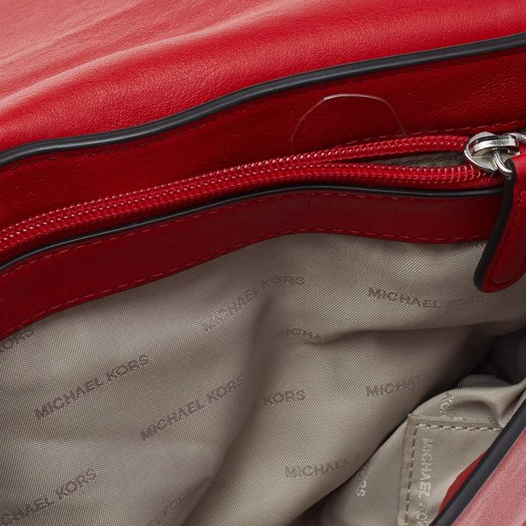 Pre Owned Michael Kors Red Leather Piper Flap Shoulder Bag