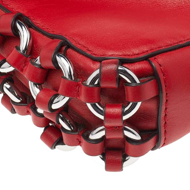 Pre Owned Michael Kors Red Leather Piper Flap Shoulder Bag