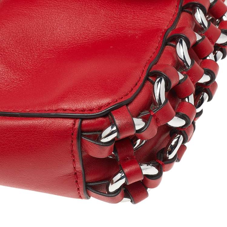 Pre Owned Michael Kors Red Leather Piper Flap Shoulder Bag