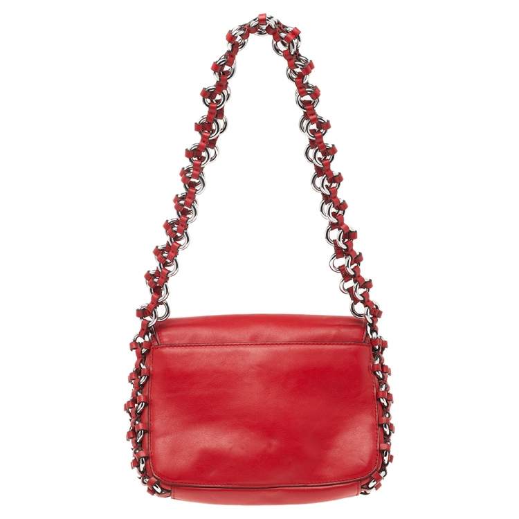 Pre Owned Michael Kors Red Leather Piper Flap Shoulder Bag
