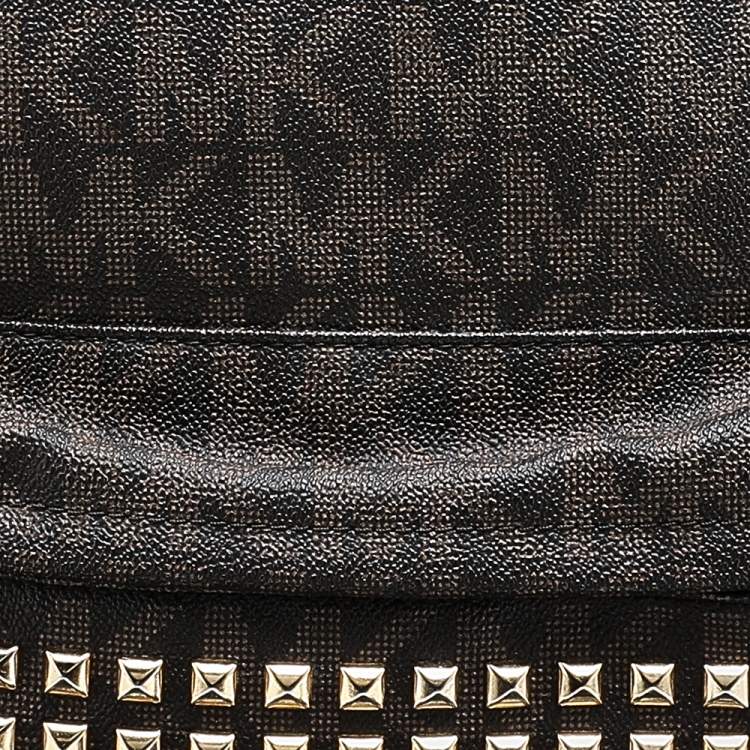 مملوكة مسبقًا MICHAEL Michael Kors Brown Signature Coated Canvas And Leather Studded Jet Set Backpack