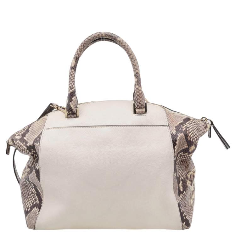 Pre Owned Michael Michael Kors Beige-Black Python Embossed Leather And Leather Large Riley Satchel