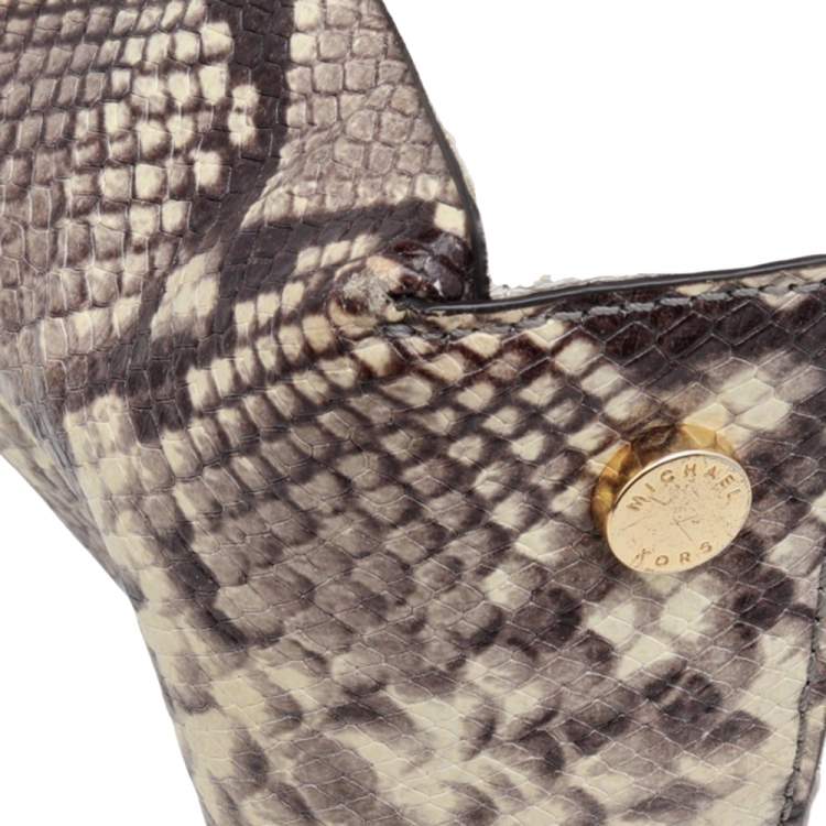 Pre Owned Michael Michael Kors Beige-Black Python Embossed Leather And Leather Large Riley Satchel