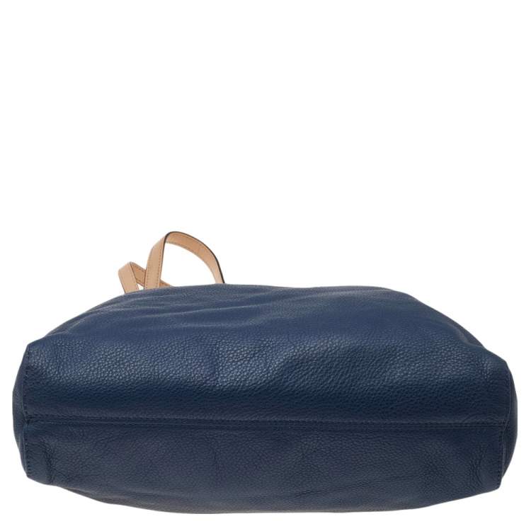 Pre Owned Michael Michael Kors Blue/Beige Leather Jet Set North South Tote