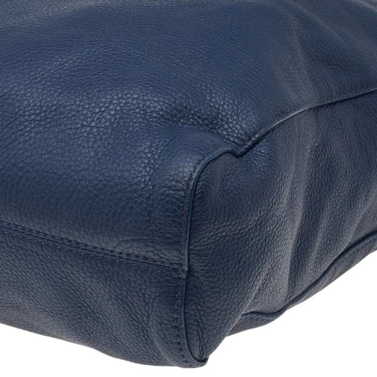 Pre Owned Michael Michael Kors Blue/Beige Leather Jet Set North South Tote