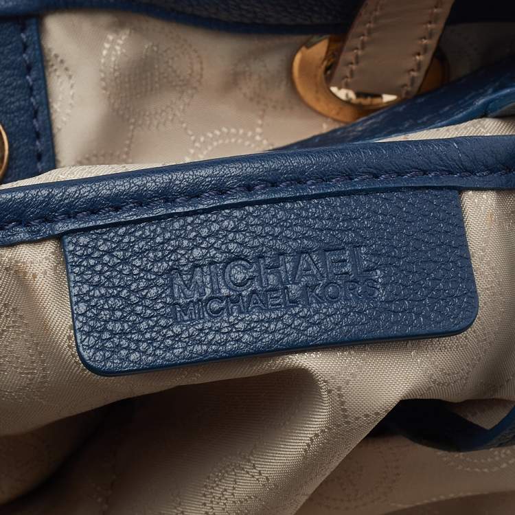 Pre Owned Michael Michael Kors Blue/Beige Leather Jet Set North South Tote