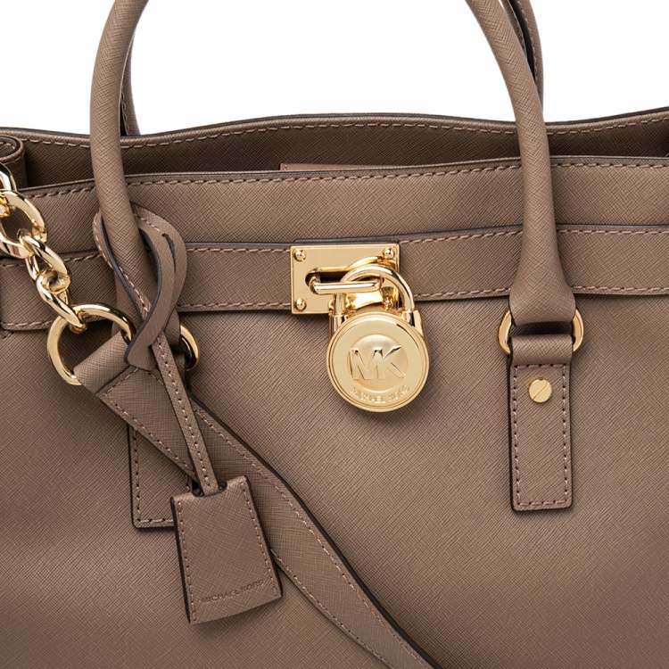 Pre Owned MICHAEL Michael Kors Beige Leather Large Hamilton North South Tote