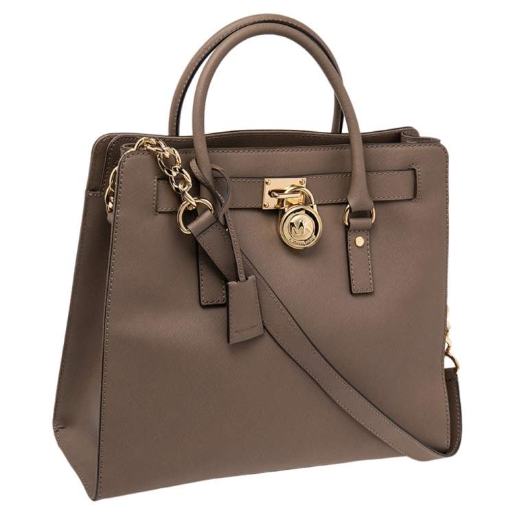 Pre Owned MICHAEL Michael Kors Beige Leather Large Hamilton North South Tote