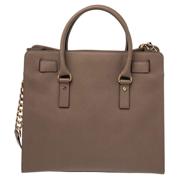 Pre Owned MICHAEL Michael Kors Beige Leather Large Hamilton North South Tote