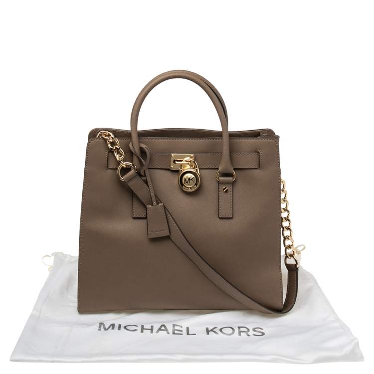 Pre Owned MICHAEL Michael Kors Beige Leather Large Hamilton North South Tote