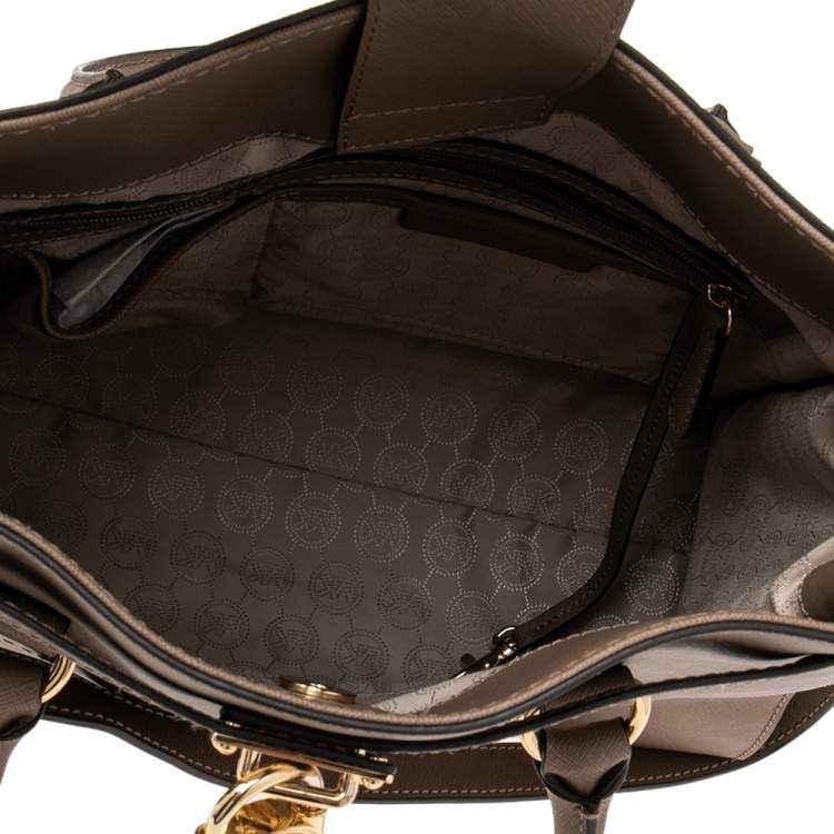 Pre Owned MICHAEL Michael Kors Beige Leather Large Hamilton North South Tote