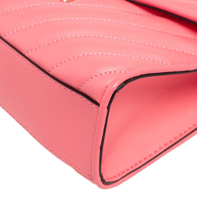 Pre Owned Michael Kors Peach Leather Medium Flap Rose Shoulder Bag