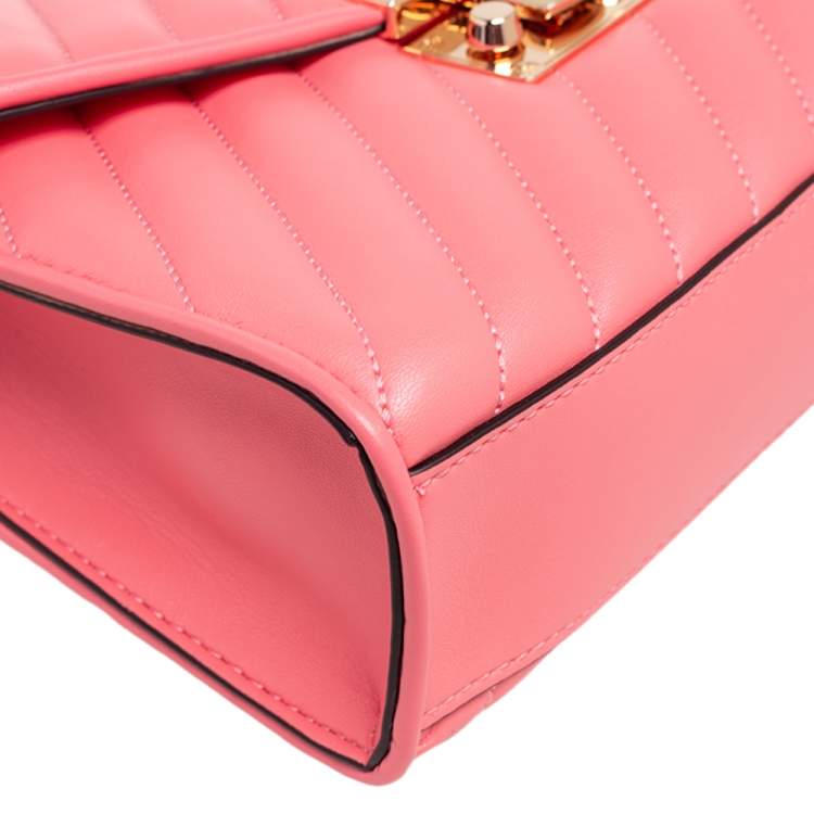 Pre Owned Michael Kors Peach Leather Medium Flap Rose Shoulder Bag