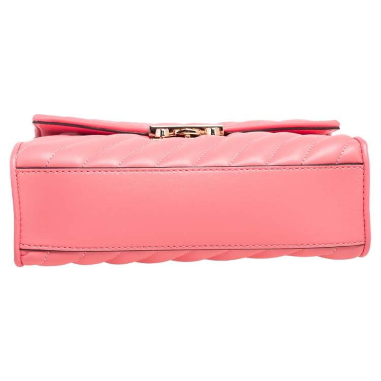 Pre Owned Michael Kors Peach Leather Medium Flap Rose Shoulder Bag