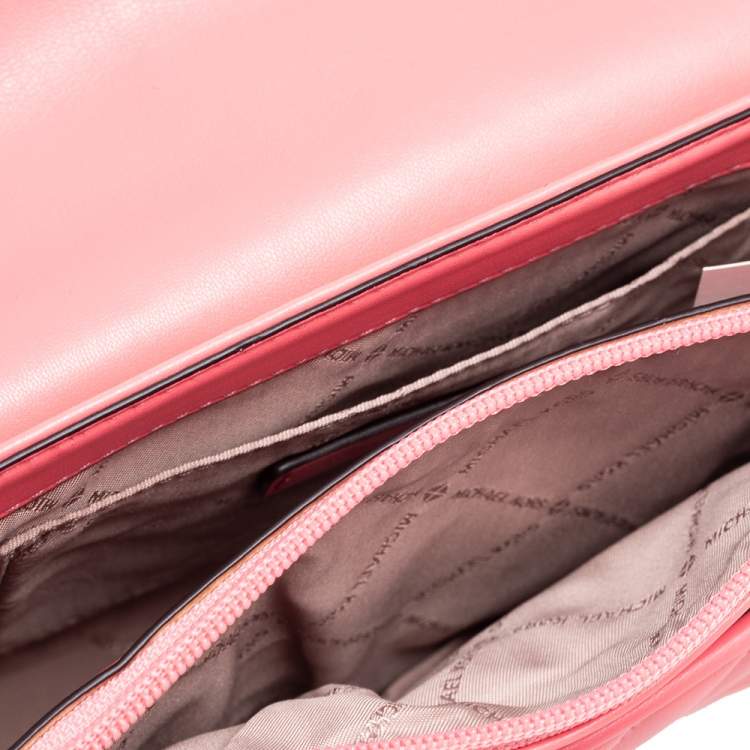 Pre Owned Michael Kors Peach Leather Medium Flap Rose Shoulder Bag