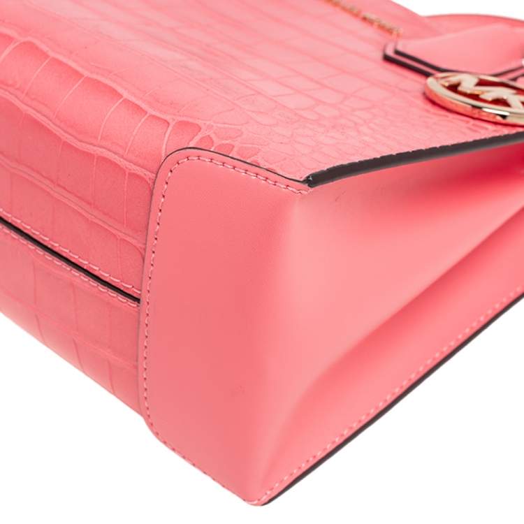 Pre Owned Michael Kors Peach Croc Embossed Leather Mercer Tote