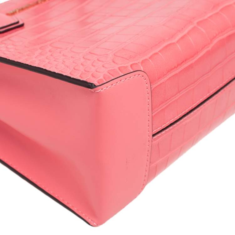 Pre Owned Michael Kors Peach Croc Embossed Leather Mercer Tote