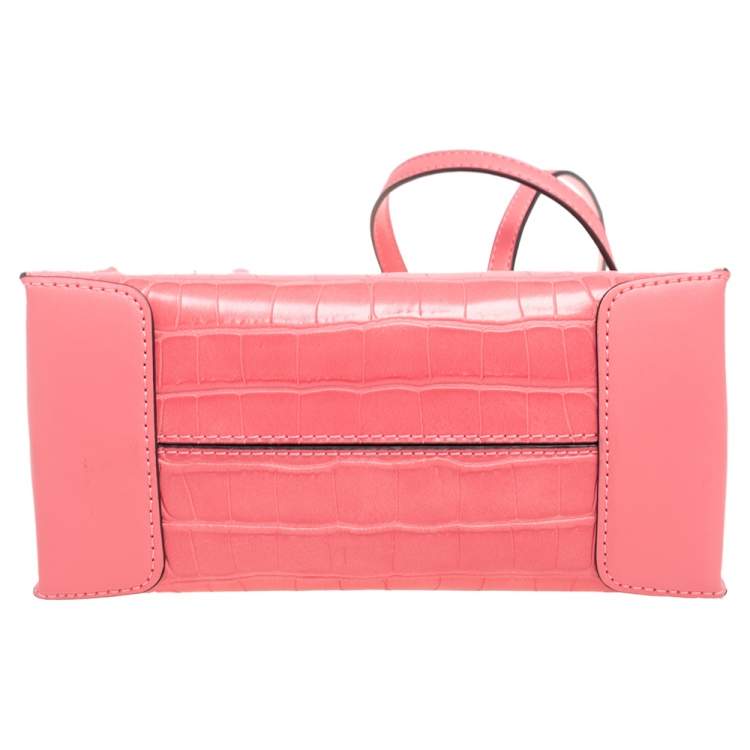 Pre Owned Michael Kors Peach Croc Embossed Leather Mercer Tote